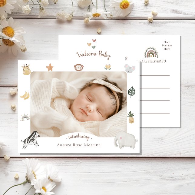 Boho Safari Photo Birth Announcement Postcard (Creator Uploaded)