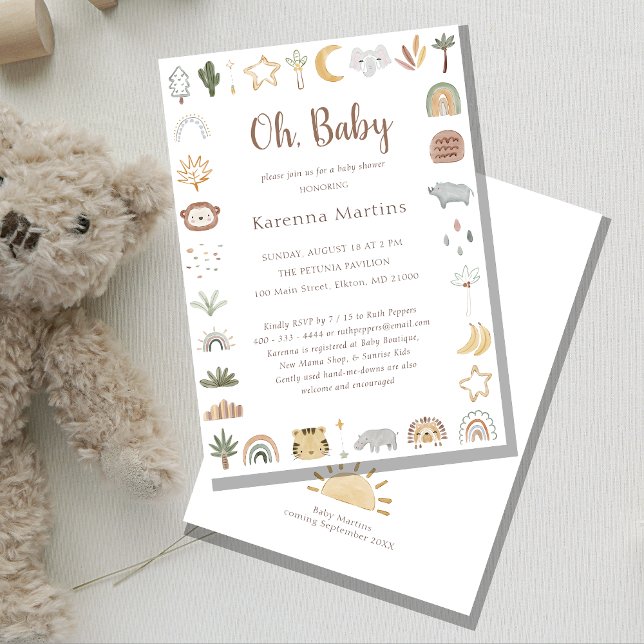 Boho Safari Watercolor Oh Baby Shower Invitation (Creator Uploaded)