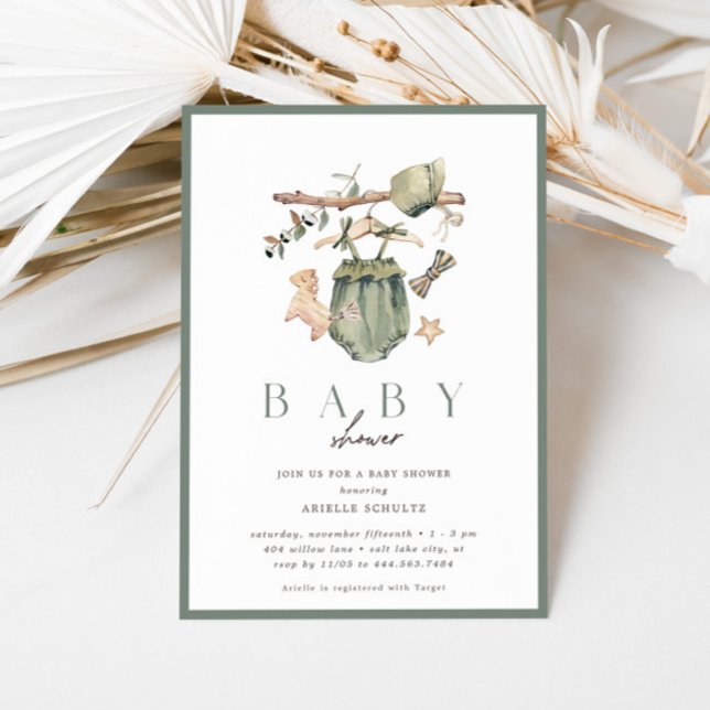 Boho Sage Girl's Rustic Vintage Baby Shower Invitation (Creator Uploaded)