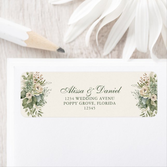 Boho Sage Green and Ivory Flowers Wedding Address (Insitu)