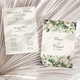 Boho Sage Green and Ivory Flowers Wedding Program Programme