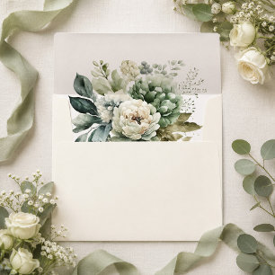Boho Sage Green and Ivory Wildflowers Wedding Envelope