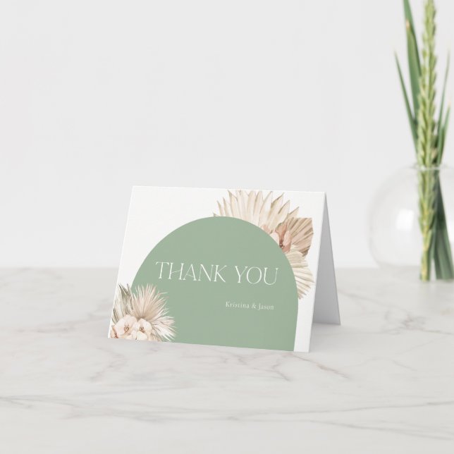 Boho Sage Green Baby Shower Folded Thank You Card (Front)
