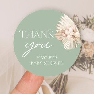 Boho Sage Green Baby Shower Thank You Classic Round Sticker