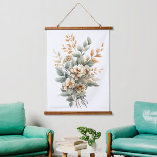 Boho Sage Green Beige Terracotta Botanical Floral Hanging Tapestry