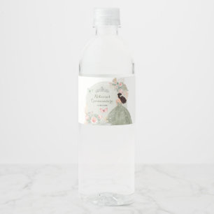 Boho Sage Green Blush Pink Royal Quinceañera Water Bottle Label