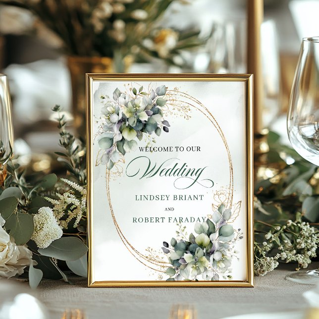 Boho Sage Green Botanical Tabletop Wedding Welcome Poster (Boho Sage Green Botanical Tabletop Wedding Welcome Sign)