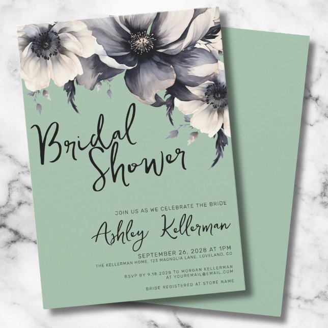 Boho Sage Green Bridal Shower Party Invitation (Chic Elegant Floral Sage Green Bridal Shower Party Invitation)