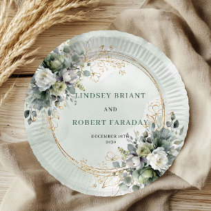 Boho Sage Green Custom Name Greenery Wedding Plate