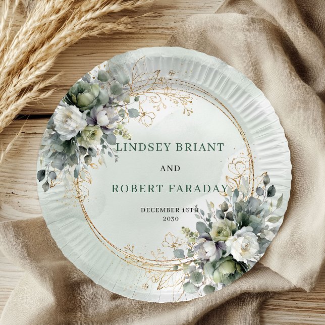 Boho Sage Green Custom Name Greenery Wedding Plate (Boho Sage Green Custom Name Greenery Wedding Plates)