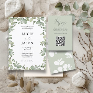 Boho Sage Green Eucalyptus Watercolor Wedding Invitation
