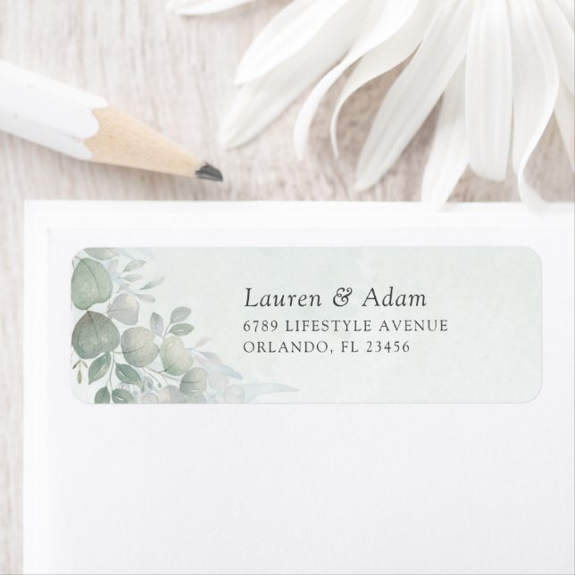 Boho Sage Green Eucalyptus Wedding Address Label (Insitu)