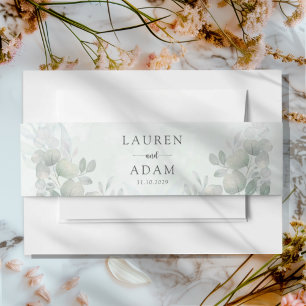 Boho Sage Green Eucalyptus Wedding Invitation Belly Band