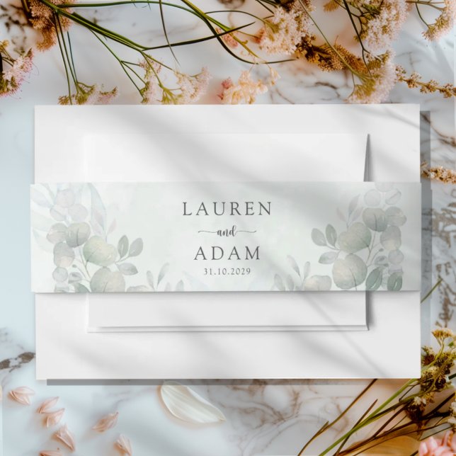 Boho Sage Green Eucalyptus Wedding  Invitation Belly Band (Creator Uploaded)