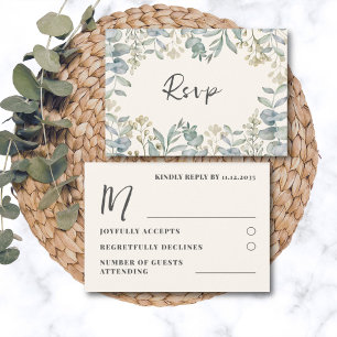 Boho Sage Green Eucalyptus Wedding RSVP Card
