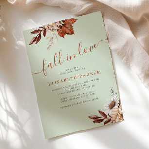 Boho sage green fall in love bridal shower invitation