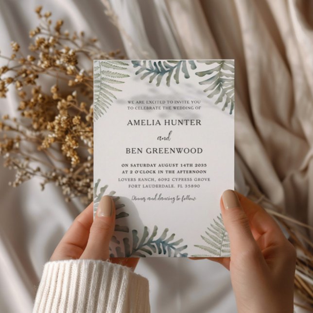 Boho Sage Green Fern Watercolor Wedding  Invitation (Creator Uploaded)