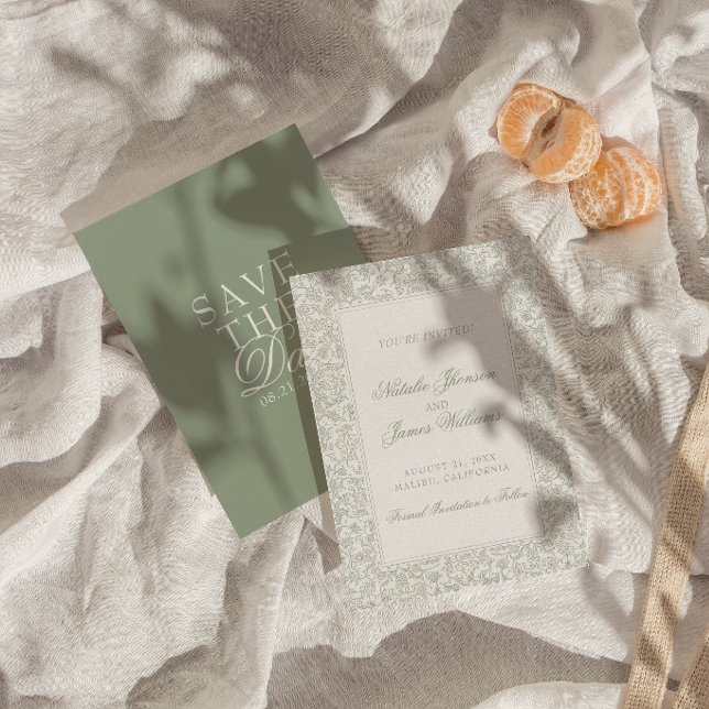 Boho Sage Green Floral Botanical Modern Wedding Save The Date (Creator Uploaded)