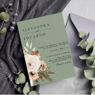 Boho Sage Green Floral Bouquet Wedding Postcard