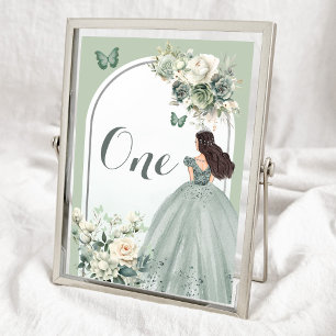 Boho Sage Green Floral Floral Quinceañera Table Number