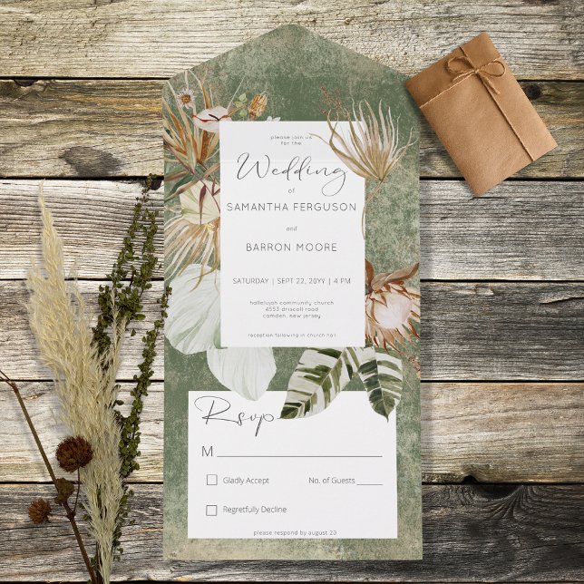 Boho Sage Green Floral Grass No Dinner All In One Invitation (Creator Uploaded)