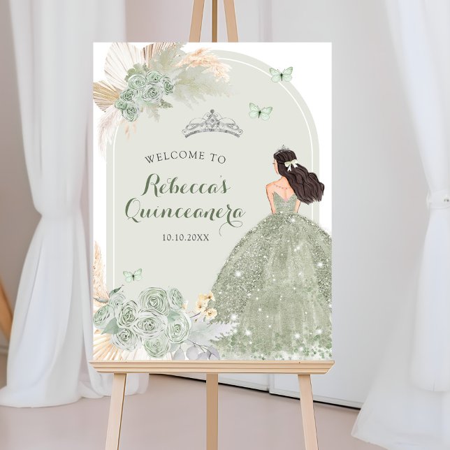 Boho Sage Green Floral Princess 15 Años Welcome Poster (Creator Uploaded)