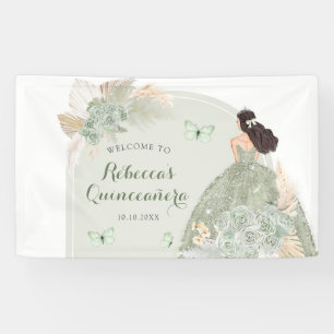 Boho Sage Green Floral Quinceañera Large Banner