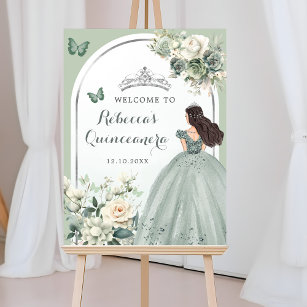 Boho Sage Green Floral Quinceañera Welcome Poster