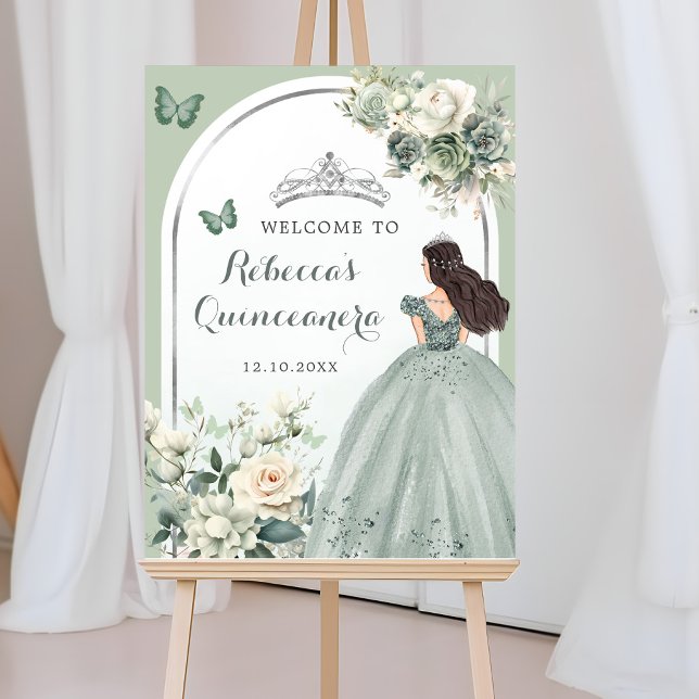 Boho Sage Green Floral Quinceañera Welcome Poster (Creator Uploaded)
