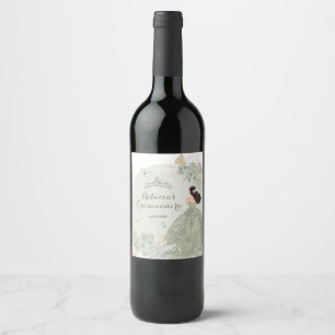 Boho Sage Green Floral Quinceañera Wine Label