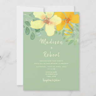 Boho Sage Green Floral Wedding Invitation