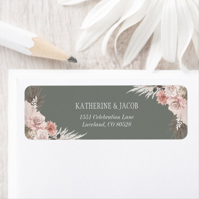 Boho Sage Green Floral Wedding Return Address (Insitu)