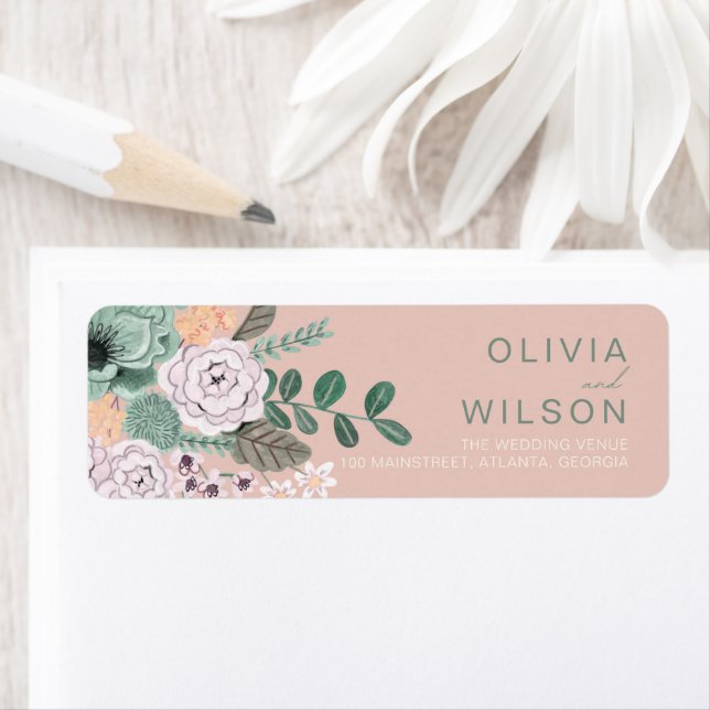 Boho Sage Green Floral Wedding Return Address (Insitu)