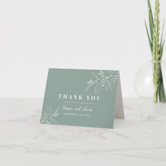 Boho Sage Green Floral Wedding Thank You Card (Front)