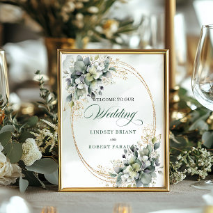 Boho Sage Green Foliage Tabletop Wedding Welcome Poster