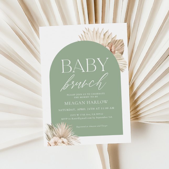 Boho Sage Green Gender Neutral Baby Brunch Invitation (Creator Uploaded)