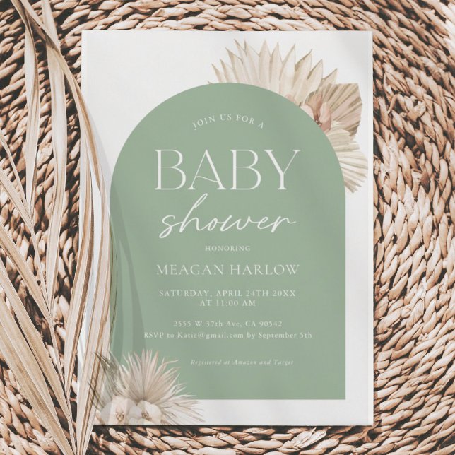 Boho Sage Green Gender Neutral Baby Shower Invitation (Creator Uploaded)