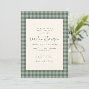 Boho Sage Green Gingham Plaid Bridal Shower Invitation