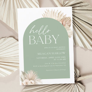 Boho Sage Green Hello Baby Shower Invitation