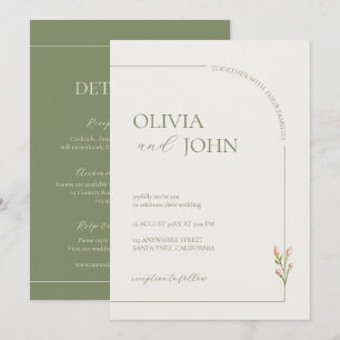 Boho Sage Green & Linen Arch Minimalist w Details Invitation