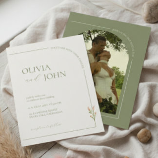 Boho Sage Green & Linen Arches Minimalist Photo Invitation