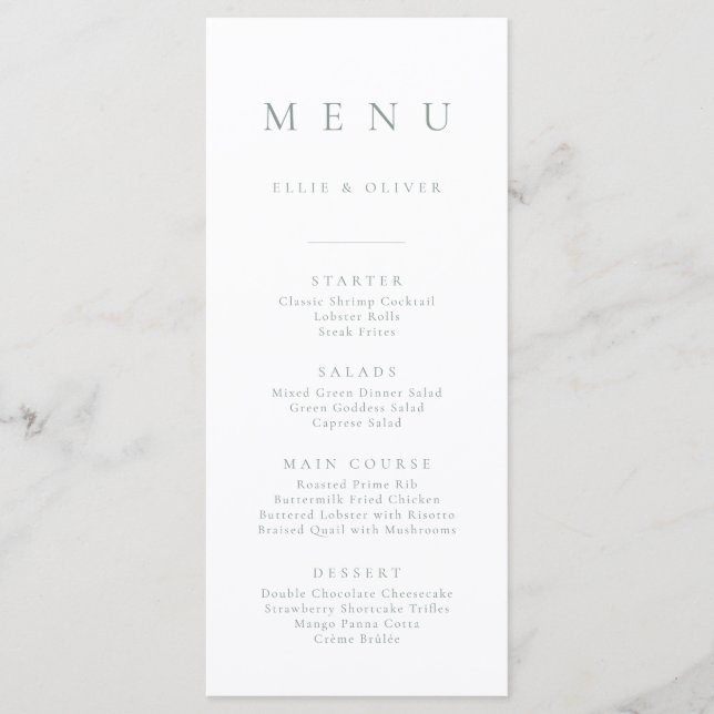 Boho Sage Green Minimalist 1 Simple Flat Menu (Front)