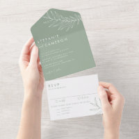 Boho Sage Green Minimalist Foliage Wedding
