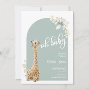 Boho Sage Green Pampas Grass Giraffe Baby Shower Invitation