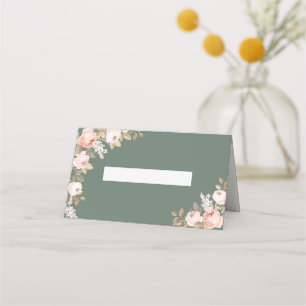 Boho Sage Green Peonies Wedding Place Card