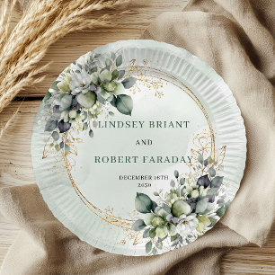 Boho Sage Green Personalised Eucalyptus Wedding   Paper Plate