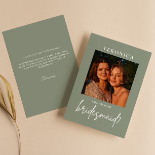Boho Sage Green Photo Bridesmaid Proposal Card