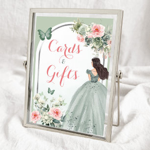 Boho Sage Green Pink Floral 15 Años Cards Gifts Poster