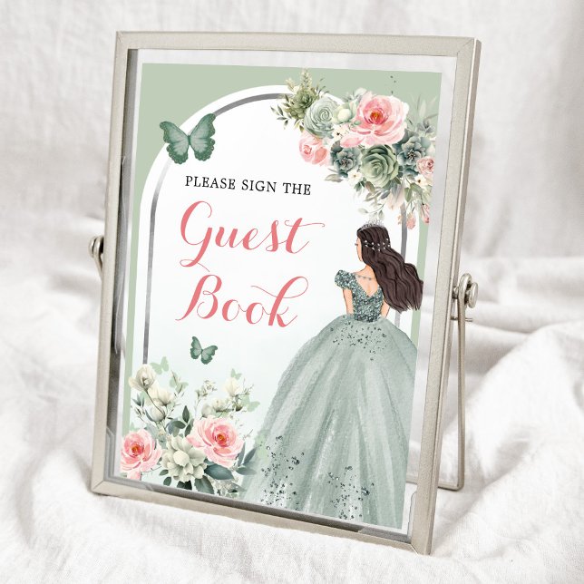 Boho Sage Green Pink Roses Mis 15 Años Guest Book (Creator Uploaded)