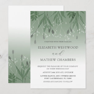 Boho Sage Green Pressed Foliage Wedding Invitation
